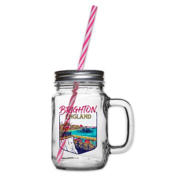 City Vintage Brighton England Coastal Skyline - Henkelglas mit Schraubdeckel - Klar - Rechts