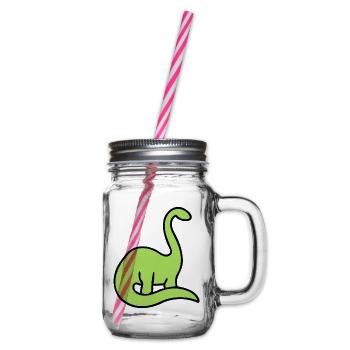 Lime Dino Silhouette auf Schwarz - Henkelglas mit Schraubdeckel - Klar - Rechts