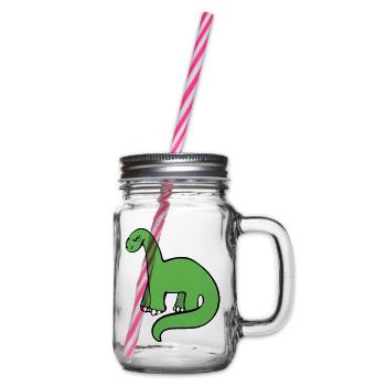 Smaragdgrüner Dino auf Schwarz - Henkelglas mit Schraubdeckel - Klar - Rechts