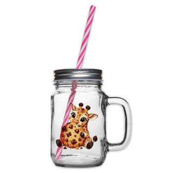 Süße Cartoon Giraffe mit Keks Naschen - Henkelglas mit Schraubdeckel - Klar - Rechts