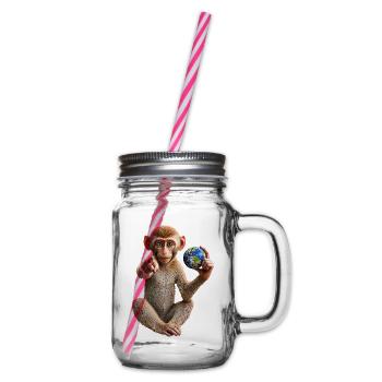 Affe-mit-Erdkugel - Henkelglas mit Schraubdeckel - Klar - Rechts
