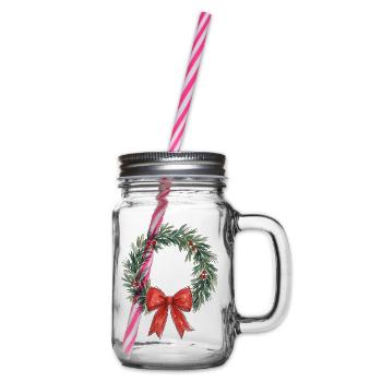 Traditioneller Weihnachtskranz mit roter Schleife - Henkelglas mit Schraubdeckel - Klar - Rechts