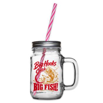 Big Hooks Catch Big Fish – Angler Spruch - Henkelglas mit Schraubdeckel - Klar - Rechts