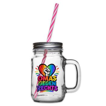 OMAS GEGEN RECHTS – Regenbogen Herz - Henkelglas mit Schraubdeckel - Klar - Rechts