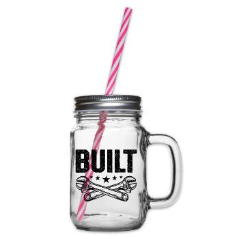 Built Graphic Car Lover Car Mechanic Vehicle Techn - Glass jar with handle and screw cap - clear - Right