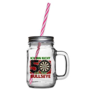 Ich bin nicht 50 ich bin Bullseye Geburtstag Dart - Henkelglas mit Schraubdeckel - Klar - Rechts