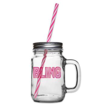 BLING pink rhinestone shiny jewelry - Glass jar with handle and screw cap - clear - Right