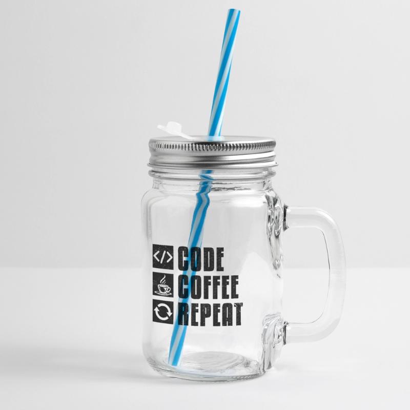 Coffee Coding Programmer Coder Developer Nerd Coff Glass jar with handle and screw cap