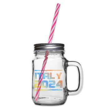 Italy 2024 Colorful - Glass jar with handle and screw cap - clear - Right