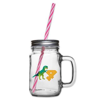 4ème Anniversaire Garçons Enfants Tyrannosaurus Rex Dino - Bocal à boisson - transparent - Droite