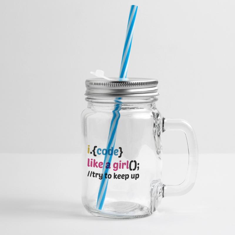 Code Like A Girl Coder Programmer Software Develop Henkelglas mit Schraubdeckel