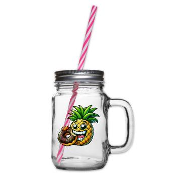 Drôle Ananas Donut Dessin Animé Fruité Sucré Desig - Bocal à boisson - transparent - Droite