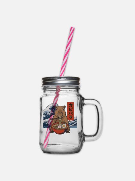 Capybara Ramen Schüssel Essstäbchen Japanische Welle - Henkelglas mit Schraubdeckel - Klar