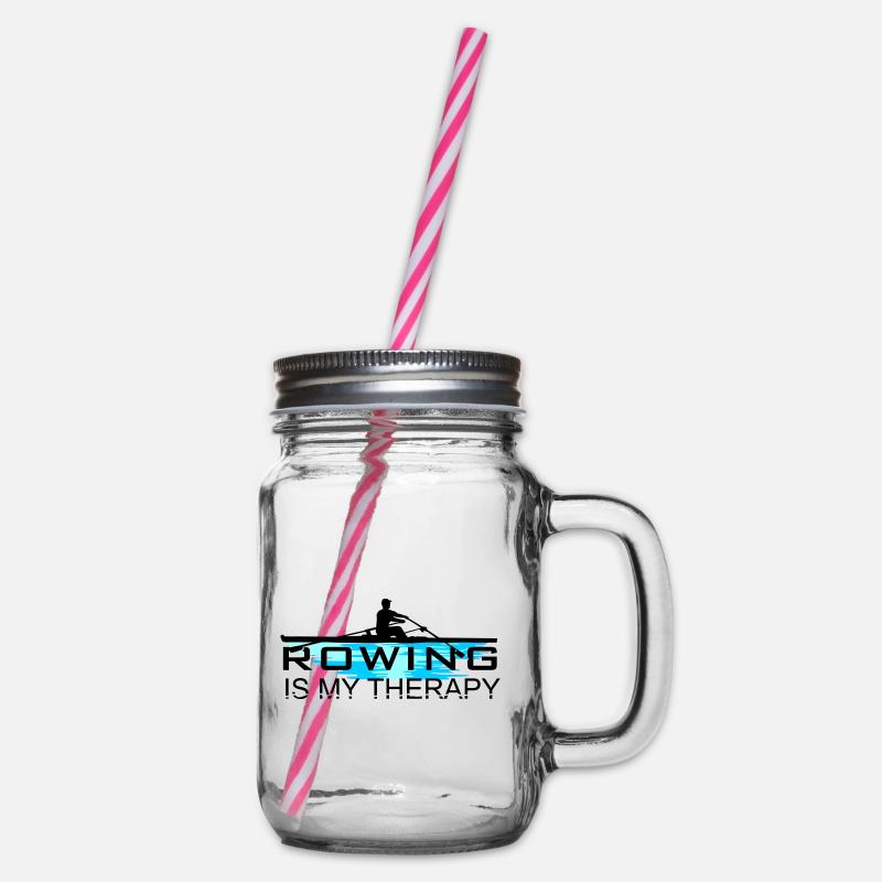 Rowing is my therapy, rowing, rowing - Glass jar with handle and screw cap - clear