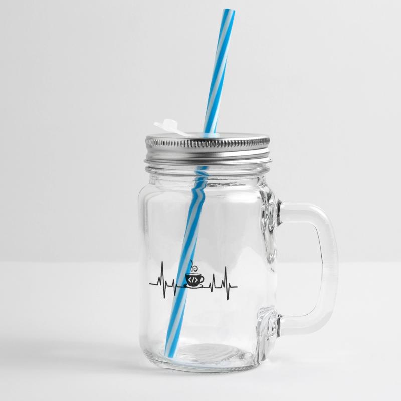 Coffee Coding Heartbeat Coder Developer Nerd Coffe Glass jar with handle and screw cap
