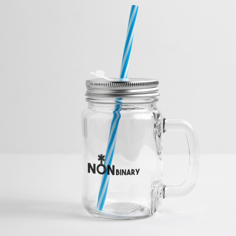 Nonbinary nonbinary nonbinary symbol multi-driving Glass jar with handle and screw cap