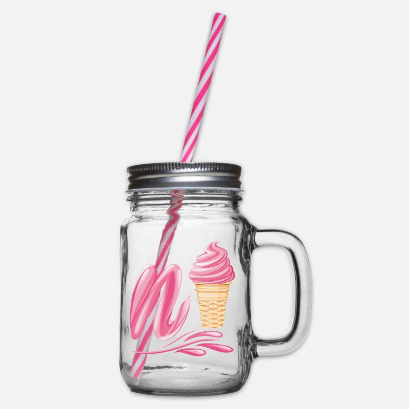 N'ice Erdbeer-Softeis-Emoji mit Buchstaben N - Henkelglas mit Schraubdeckel - Klar