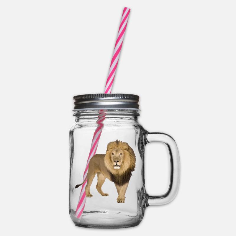 Lion - Glass jar with handle and screw cap - clear