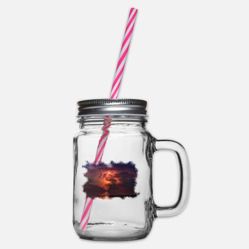 Scratched 'Thunder' - Glass jar with handle and screw cap - clear