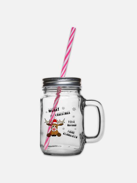 Rentier Weihnachten - Henkelglas mit Schraubdeckel - Klar