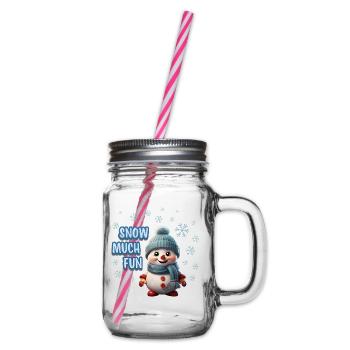 SNOW MUCH FUN - Cute Snowman - Glass jar with handle and screw cap - clear - Right