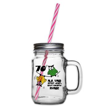 70 birthday, owls on the wire rope, round - Glass jar with handle and screw cap - clear - Right