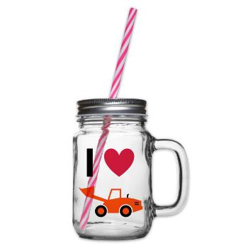 ★ Designfarben änderbar ★ Ich liebe Radlader - Henkelglas mit Schraubdeckel - Klar - Rechts