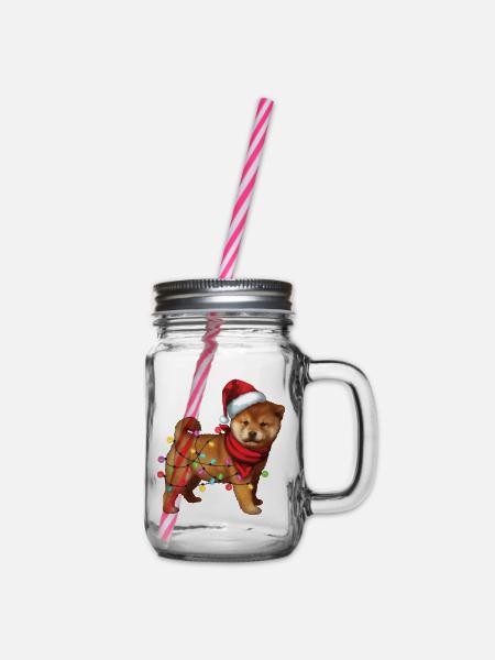 Süße Shiba Inu Hund Santa Lover Weihnachtsgeschenke - Henkelglas mit Schraubdeckel - Klar