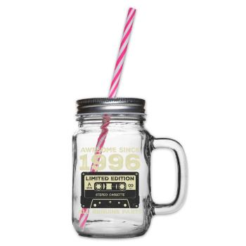 1996 Birthday Born In 1996 Vintage Retro - Glass jar with handle and screw cap - clear - Right