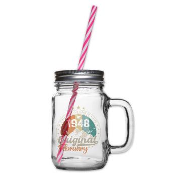 Legends born in February 1948 Gift 76 years - Glass jar with handle and screw cap - clear - Right