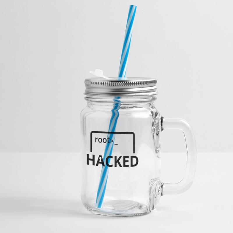 Hacked hacker computer scientist computer programmer Glass jar with handle and screw cap