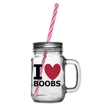 I Love Boobs - Glass jar with handle and screw cap - clear - Right