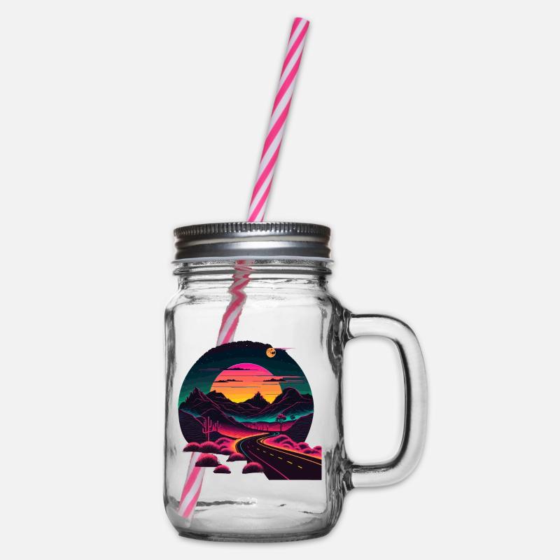 Straße im Synthwave-Stil - Henkelglas mit Schraubdeckel - Klar