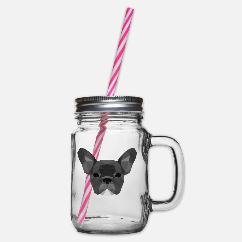 Low Poly Frenchie grey - Henkelglas mit Schraubdeckel - Klar