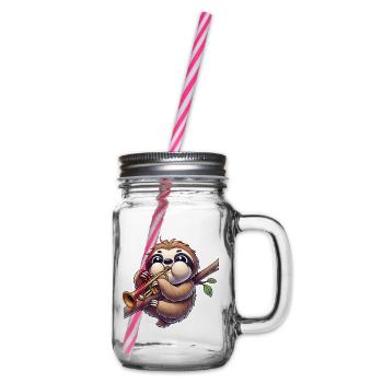 Sloth playing trumpet funny cartoon musician - Glass jar with handle and screw cap - clear - Right