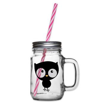 cute owl - Glass jar with handle and screw cap - clear - Right