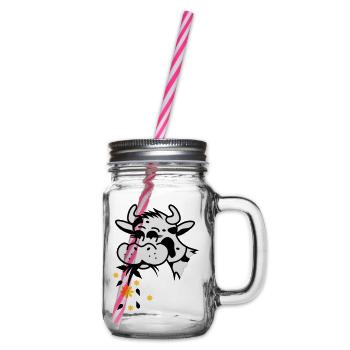 Cow eats bouquet - Glass jar with handle and screw cap - clear - Right