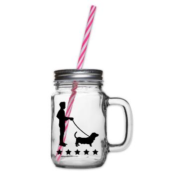 gassi_gehen_sterne_c1 - Glass jar with handle and screw cap - clear - Right