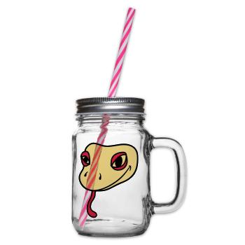 head face gecko lizard real snake reptile - Glass jar with handle and screw cap - clear - Right