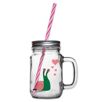 schnecke_verliebt_02 - Glass jar with handle and screw cap - clear - Right