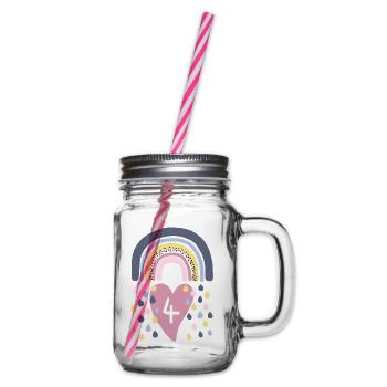 Rainbow 4th Birthday - Glass jar with handle and screw cap - clear - Right