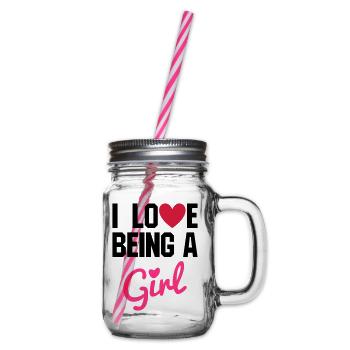 I love being a girl (heart as v, heart as i-dot) - Glass jar with handle and screw cap - clear - Right