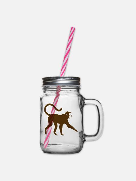 Affe Affengesicht Wildnis Wildtiere Wild Geschenk - Henkelglas mit Schraubdeckel - Klar