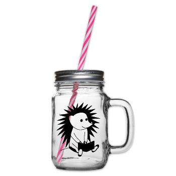 Hedgehog Reads Book Illustration Gift - Glass jar with handle and screw cap - clear - Right