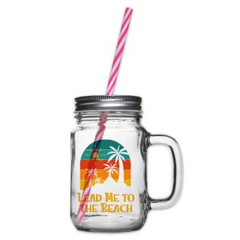 Lead Me to the Beach Summer Motivational Quote - Glass jar with handle and screw cap - clear - Right