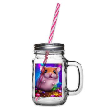 Cool Comic Portrait of a Hamster - Glass jar with handle and screw cap - clear - Right