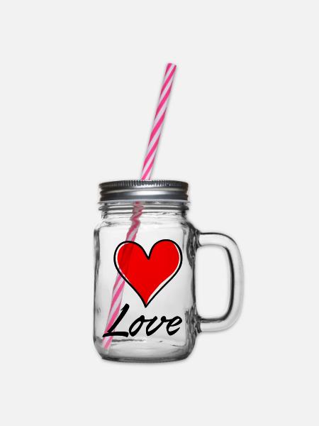 herz love - Henkelglas mit Schraubdeckel - Klar