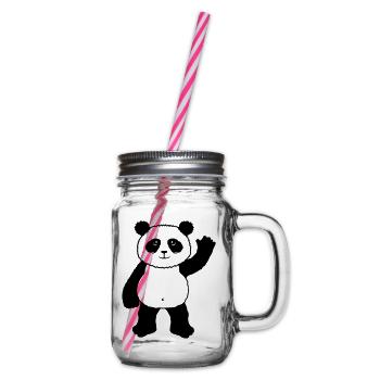 Aufrecht Stehender Panda Bär Winkt Freundlich - Henkelglas mit Schraubdeckel - Klar - Rechts