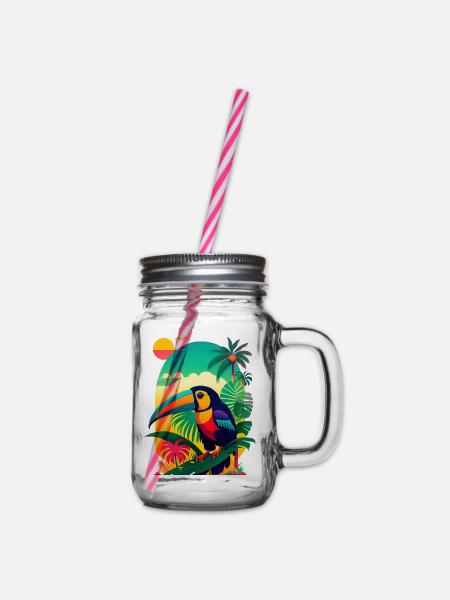 Sundown mit Tucan - Henkelglas mit Schraubdeckel - Klar
