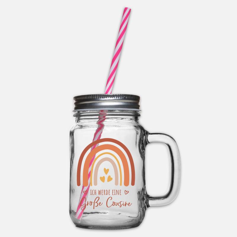 Ich werde eine große Cousine / Boho Regenbogen - Henkelglas mit Schraubdeckel - Klar